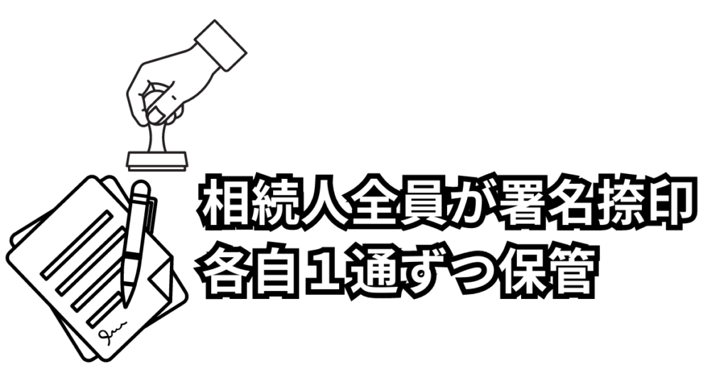 相続人全員が署名・捺印し、各自1通ずつ保管